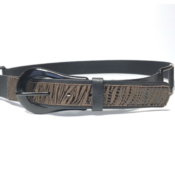 Chico's Accessories - Chico's Women's Belt Medium Black Brown Leather Leopard Print Metal Accents